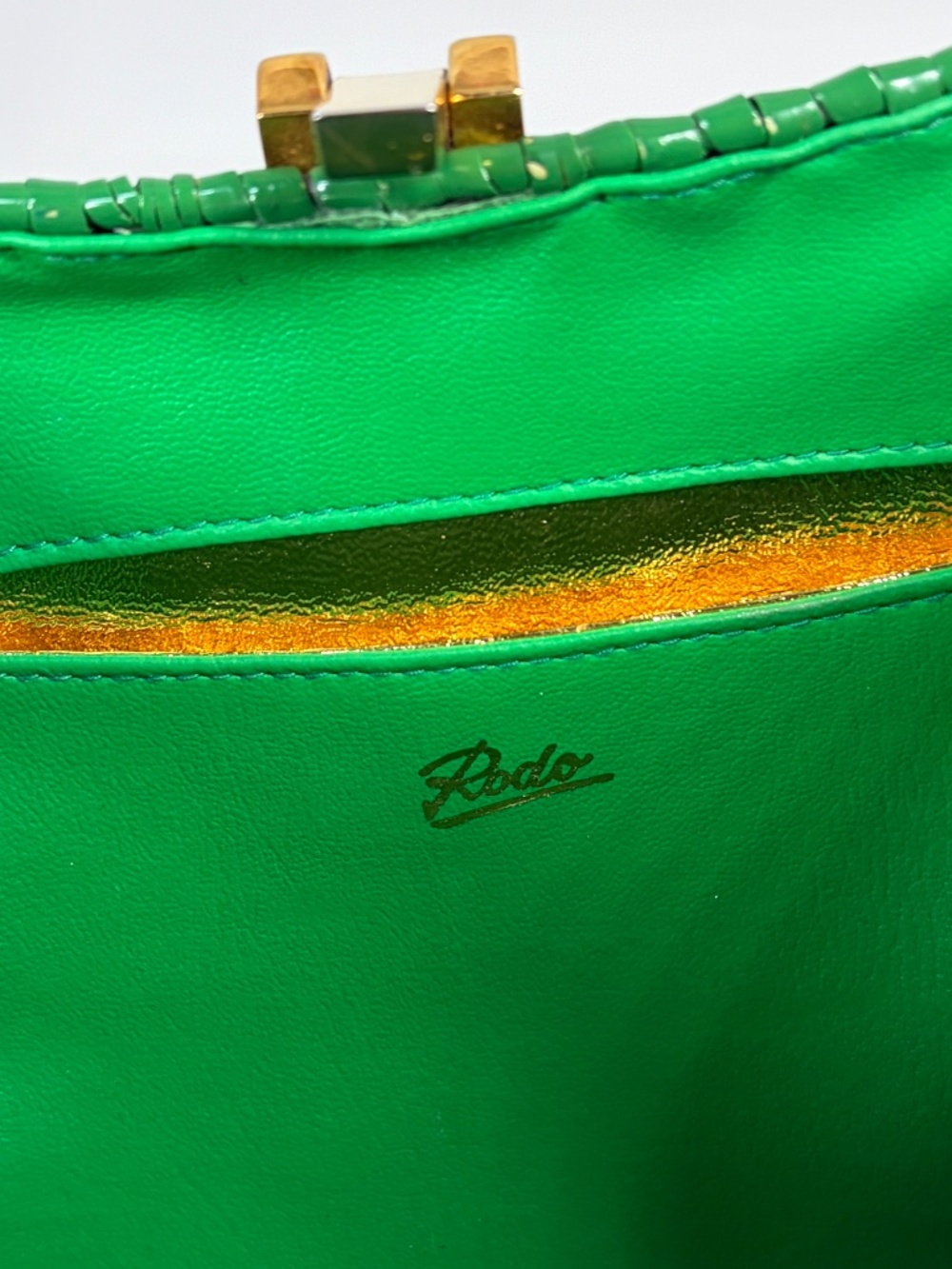 RODO Italy GREEN Wicker Clutch 60s 70s Designer Purse HTF Vintage Evening Italy - Picture 8 of 16